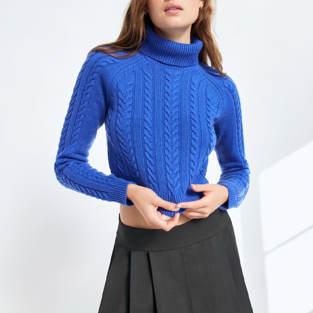 Aritzia Royal Blue Cable Knit Turtleneck Sweater
